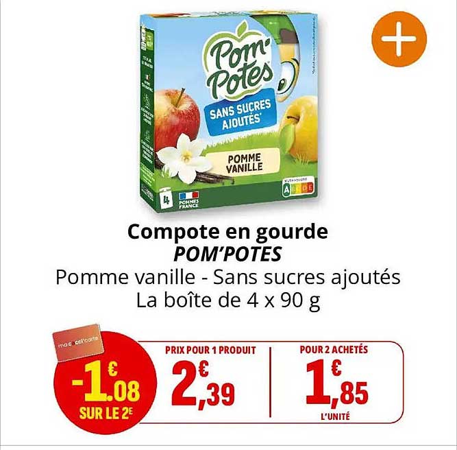 Compote en gourde POM’POTES Pomme vanille - Sans sucres ajoutés La boîte de 4 x 90 g