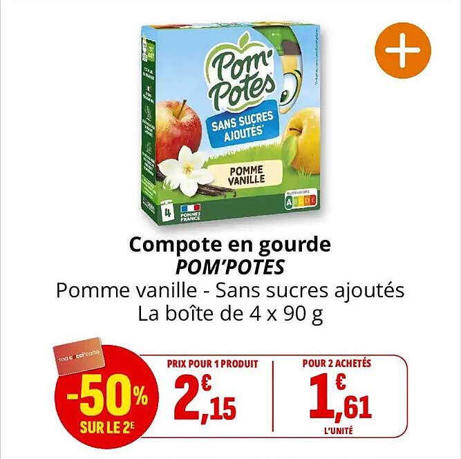 Compote en gourde POM’POTES Pomme vanille - Sans sucres ajoutés La boîte de 4 x 90 g