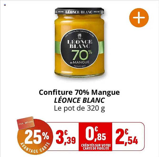 Confiture 70% Mangue LÉONCE BLANC Le pot de 320 g