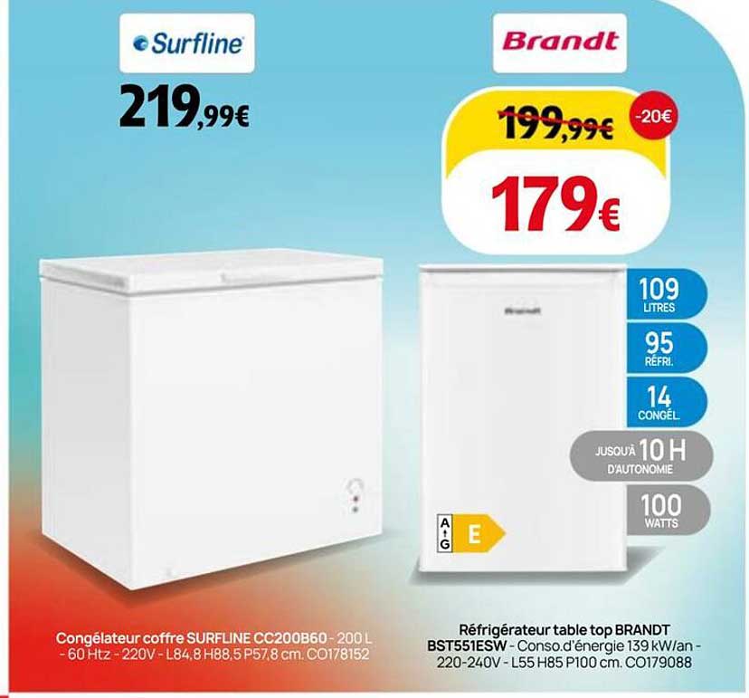 Congélateur coffre SURFLINE CC200B60 - 200 L - 60 Hz - 220V - L84,8 H88,5 P57,8 cm. CO178152