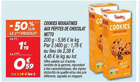 COOKIES NOUGATINES AUX PÉPITES DE CHOCOLAT NETTO