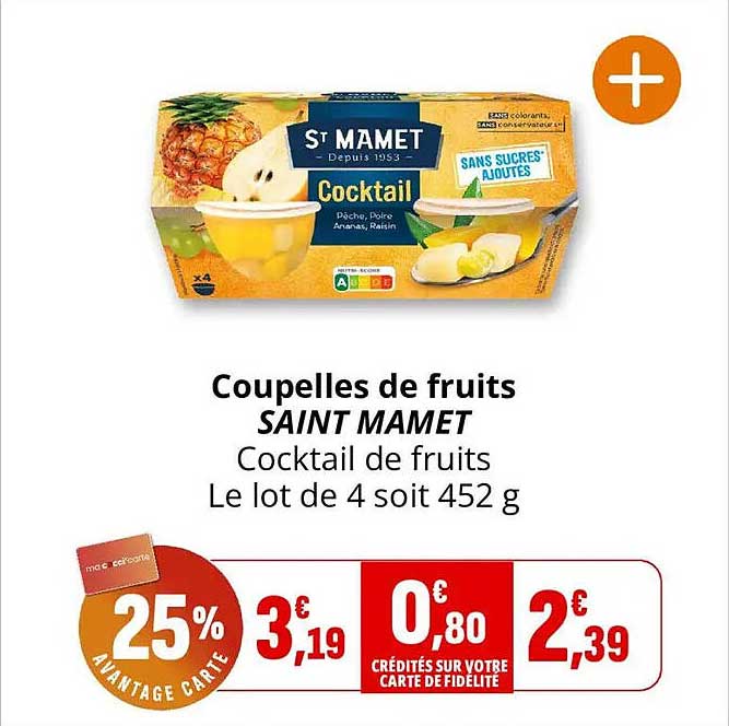 Coupelles de fruits SAINT MAMET Cocktail de fruits Le lot de 4 soit 452 g