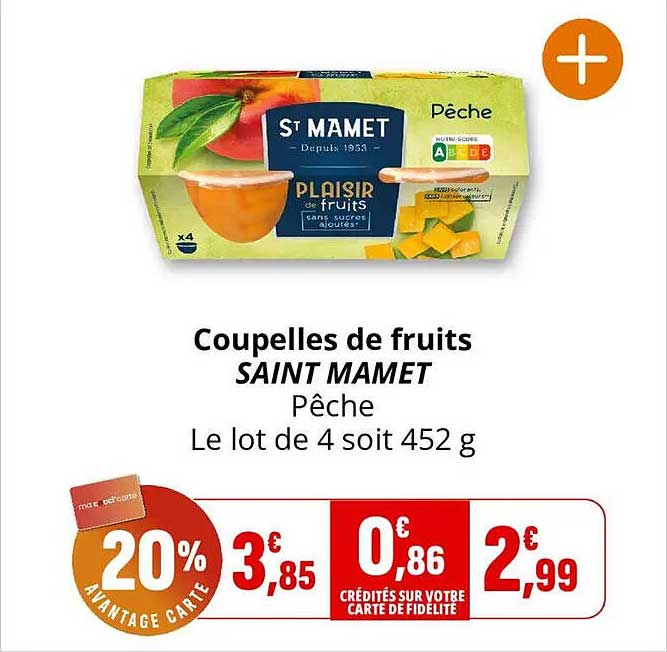 Coupelles de fruits SAINT MAMET Pêche Le lot de 4 soit 452 g