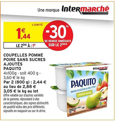 COUPELLES POMME POIRE SANS SUCRES AJOUTÉS PAQUITO