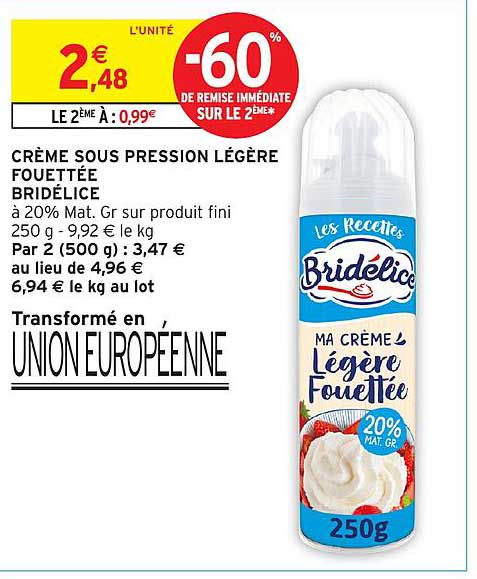 CRÈME SOUS PRESSION LÉGER FOUETTÉE BRIDÉLICE