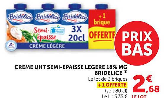 CREME UHT SEMI-EPAISSE LEGERE 18% MG BRIDELICE (1)