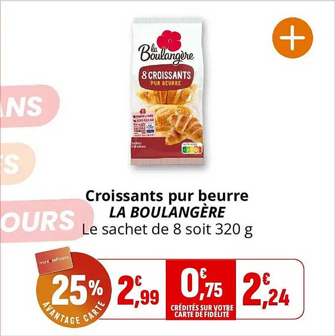 Croissants pur beurre LA BOULANGÈRE Le sachet de 8 soit 320 g