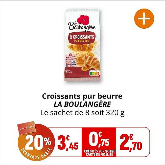 Croissants pur beurre LA BOULANGÈRE Le sachet de 8 soit 320 g