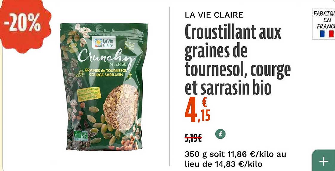 Croustillant aux graines de tournesol, courge et sarrasin bio