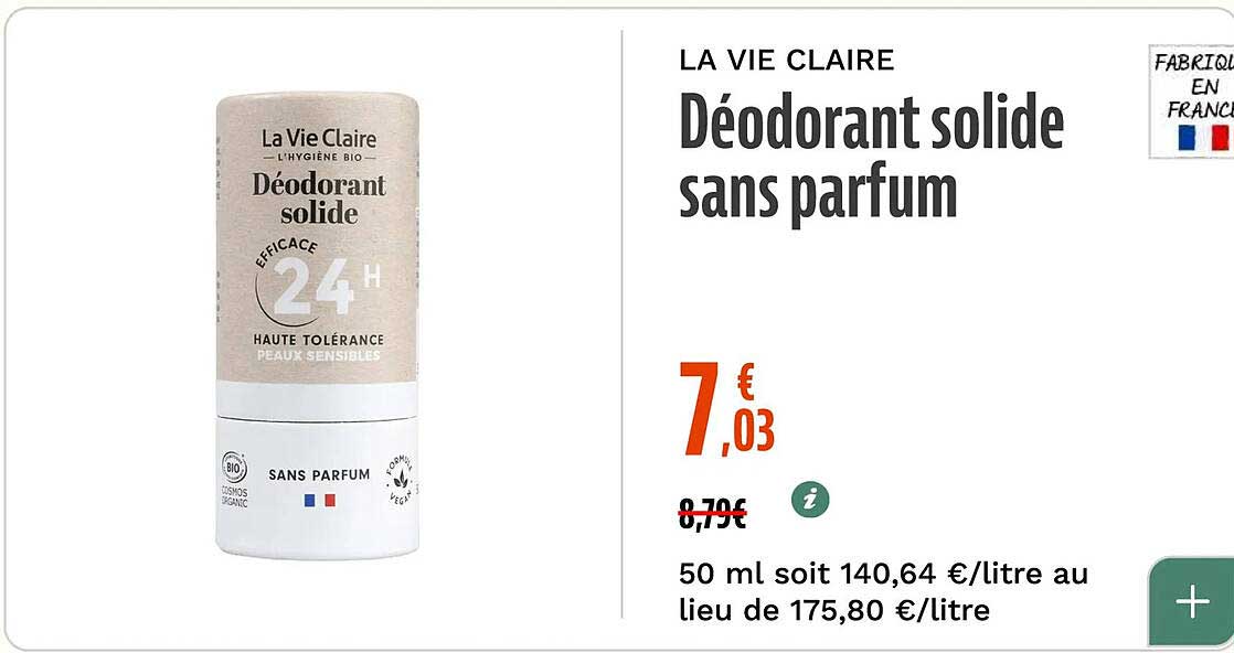 Déodorant solide sans parfum