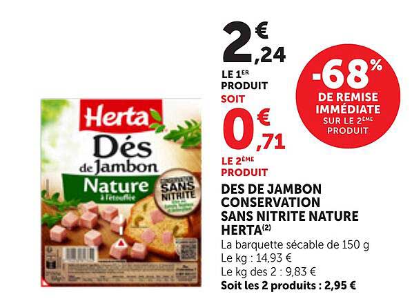 Des de jambon conservation sans nitrite nature Herta