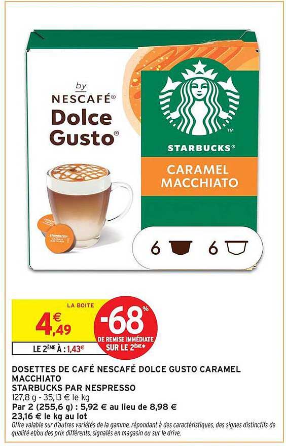 DOSETTES DE CAFÉ NESCAFÉ DOLCE GUSTO CARAMEL MACCHIATO STARBUCKS PAR NESPRESSO