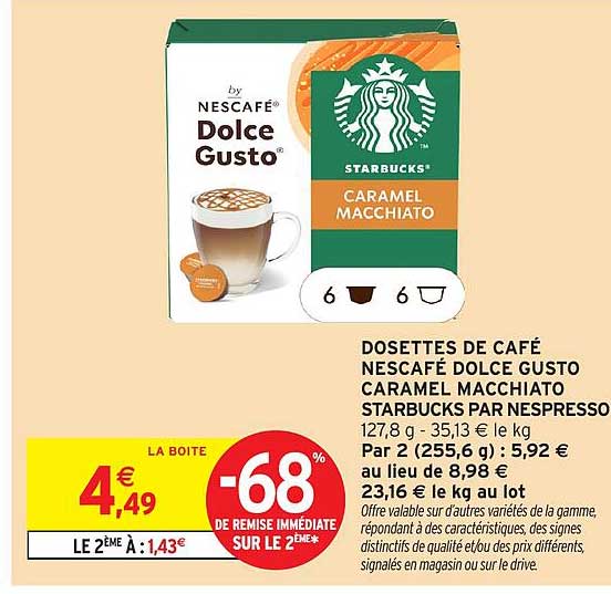 DOSETTES DE CAFÉ NESCAFÉ DOLCE GUSTO CARAMEL MACCHIATO STARBUCKS PAR NESPRESSO