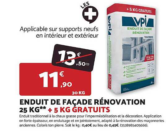 ENDUIT DE FAÇADE RÉNOVATION 25 KG** + 5 KG GRATUITS
