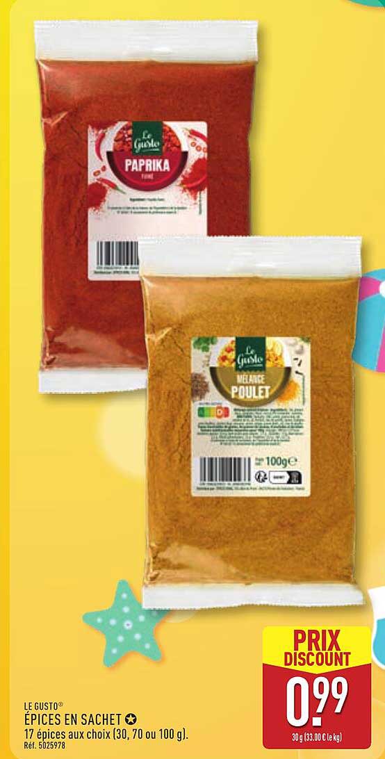 ÉPICES EN SACHET 17 épices aux choix (30, 70 ou 100 g).
