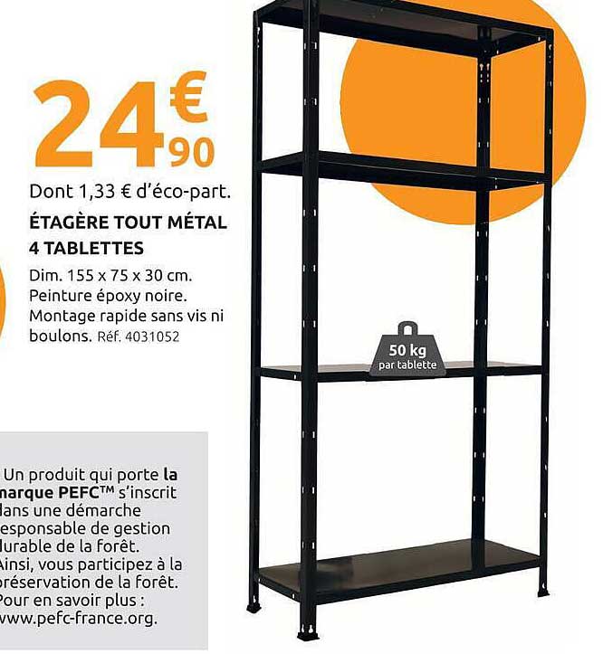 ÉTAGÈRE TOUT MÉTAL 4 TABLETTES