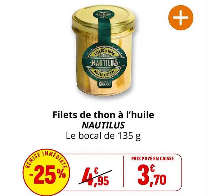 Filets de thon à l'huile NAUTILUS Le bocal de 135 g