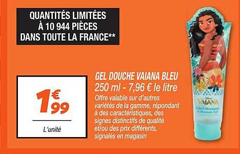 GEL DOUCHE VAIANA BLEU 250 ml - 7,96 € le litre
