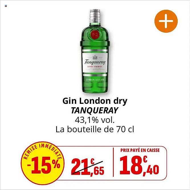 Gin London dry TANQUERAY 43,1% vol. La bouteille de 70 cl