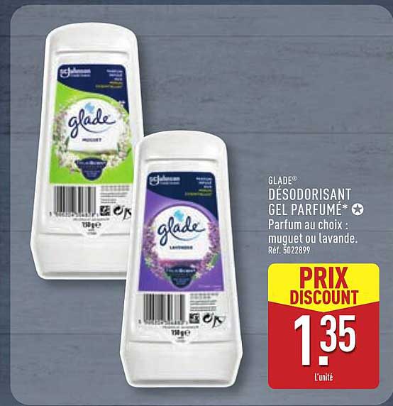 GLADE® DÉSODORISANT GEL PARFUMÉ* Parfum au choix : muguet ou lavande. Réf. 5022899