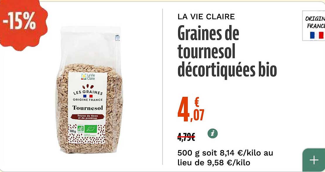 Graines de tournesol décortiquées bio