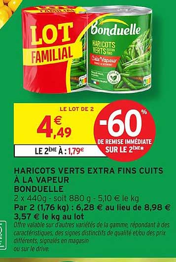 HARICOTS VERTS EXTRA FINS CUITS À LA VAPEUR BONDUELLE