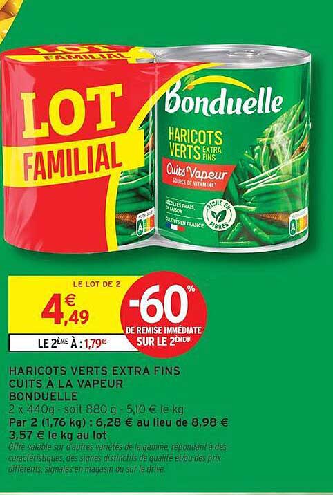 HARICOTS VERTS EXTRA FINS CUITS À LA VAPEUR BONDUELLE
