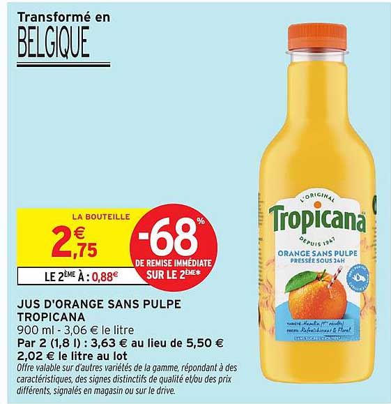 JUS D'ORANGE SANS PULPE TROPICANA