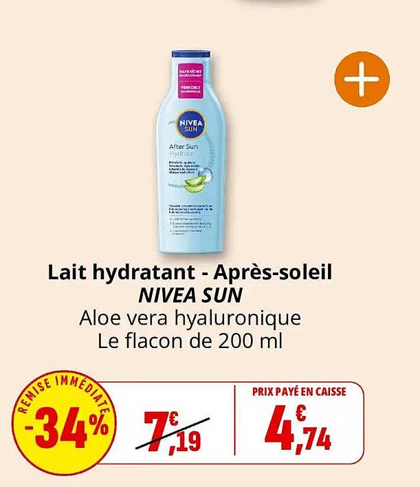 Lait hydratant - Après-soleil NIVEA SUN Aloe vera hyaluronique Le flacon de 200 ml