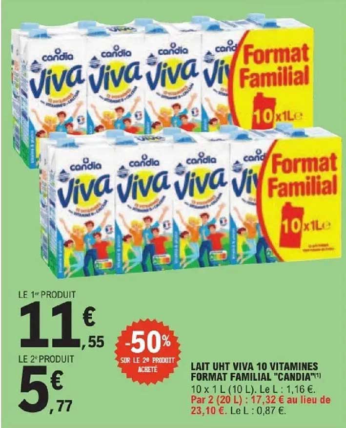 LAIT UHT VIVA 10 VITAMINES FORMAT FAMILIAL "CANDIA"