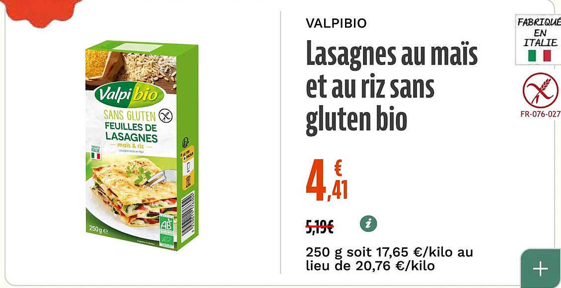 Lasagnes au maïs et au riz sans gluten bio