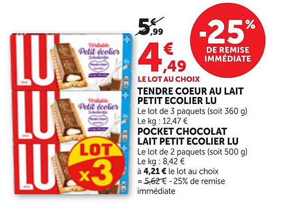 LE LOT AU CHOIX TENDRE COEUR AU LAIT PETIT ECOLIER LU