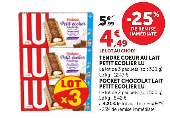 LE LOT AU CHOIX TENDRE COEUR AU LAIT PETIT ECOLIER LU