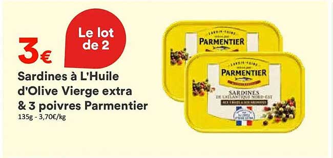 Le lot de 2 Sardines à L'Huile d'Olive Vierge extra & 3 poivres Parmentier
