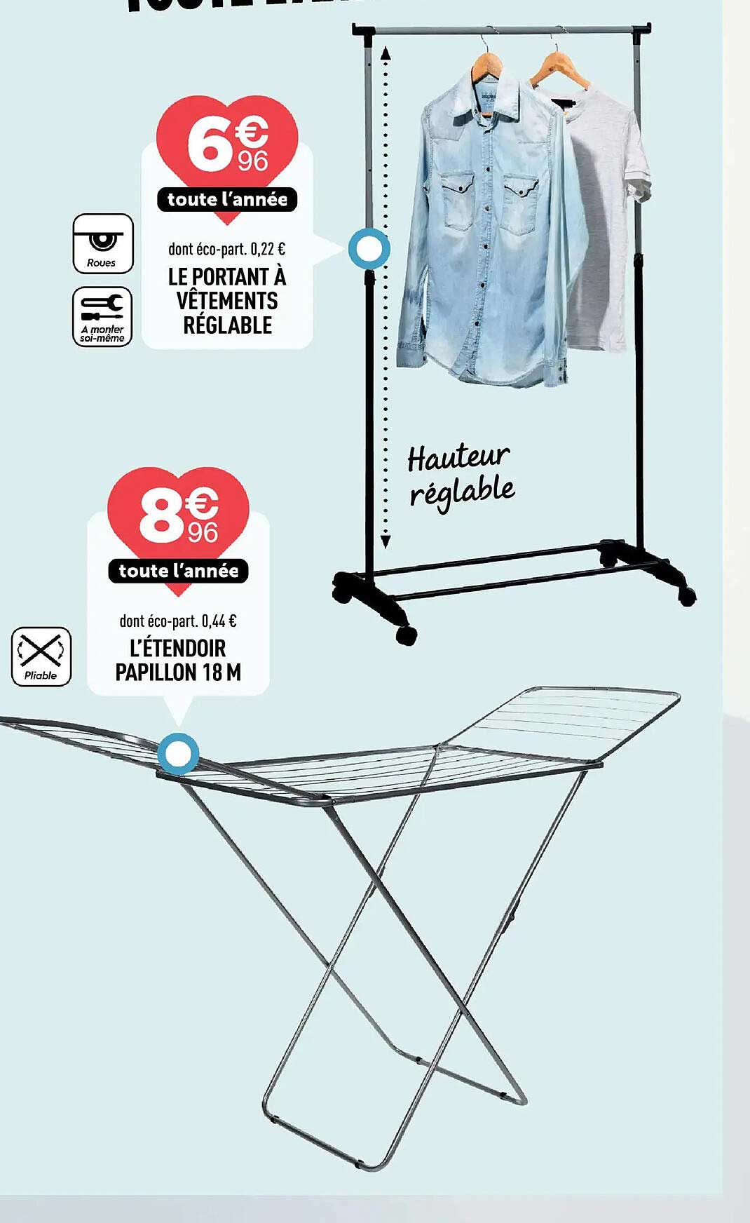 LE PORTANT À VÊTEMENTS RÉGLABLE