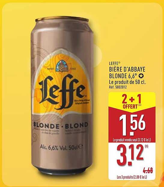 LEFFE BIERE D’ABBAYE BLONDE 6,6° Le produit de 50 cl. Ref. 5002012