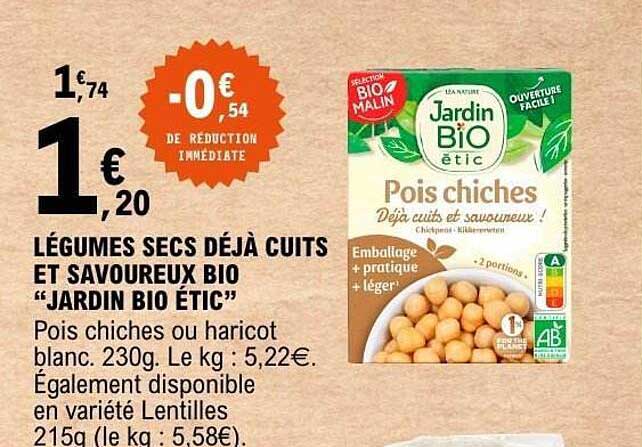 LÉGUMES SECS DÉJÀ CUITS ET SAVOUREUX BIO “JARDIN BIO ÉTIC”