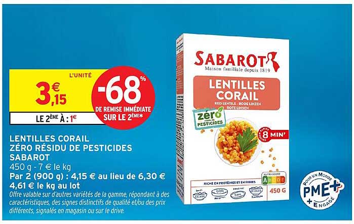 LENTILLES CORAIL ZÉRO RÉSIDU DE PESTICIDES SABAROT