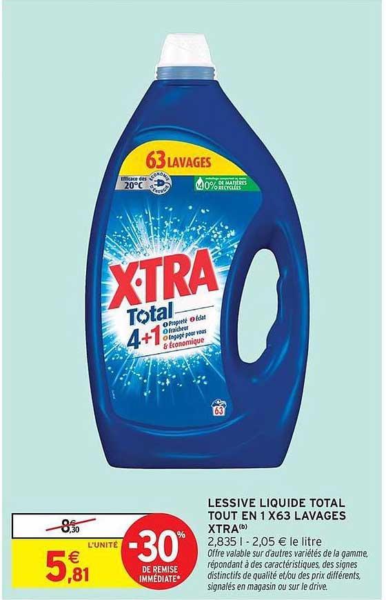 LESSIVE LIQUIDE TOTAL TOUT EN 1 X63 LAVAGES XTRA