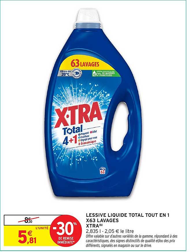 LESSIVE LIQUIDE TOTAL TOUT EN 1 X63 LAVAGES XTRA(b)