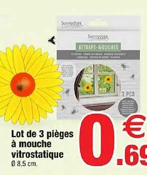 Lot de 3 pièges à mouche vitrostatique Ø 8,5 cm.