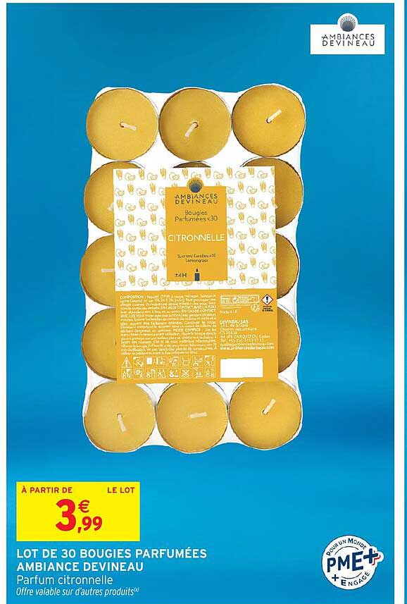 LOT DE 30 BOUGIES PARFUMÉES AMBIANCE DEVINEAU Parfum citronnelle