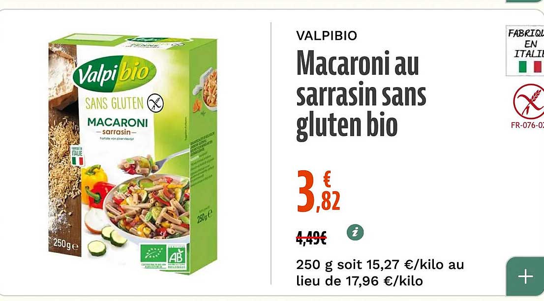 Macaroni au sarrasin sans gluten bio