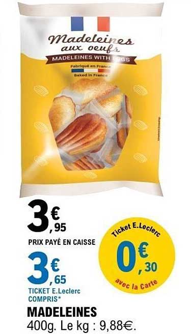 MADELEINES 400g. Le kg : 9,88€.