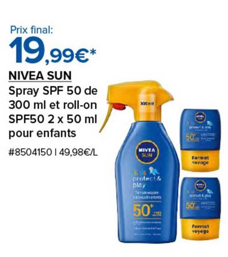 NIVEA SUN Spray SPF 50 de 300 ml et roll-on SPF50 2 x 50 ml pour enfants