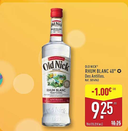 OLD NICK® RHUM BLANC 40° Des Antilles.