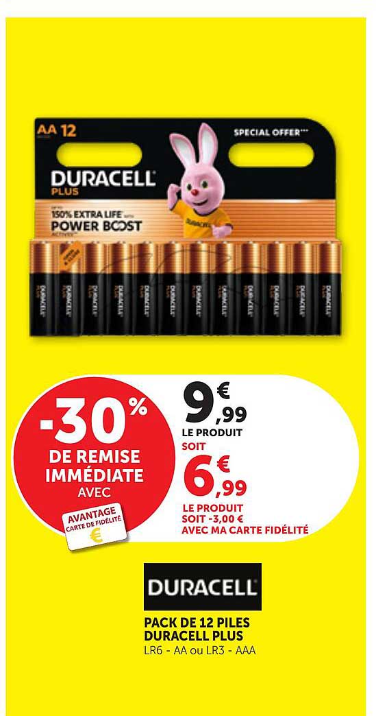 PACK DE 12 PILES DURACELL PLUS LR6 - AA ou LR3 - AAA