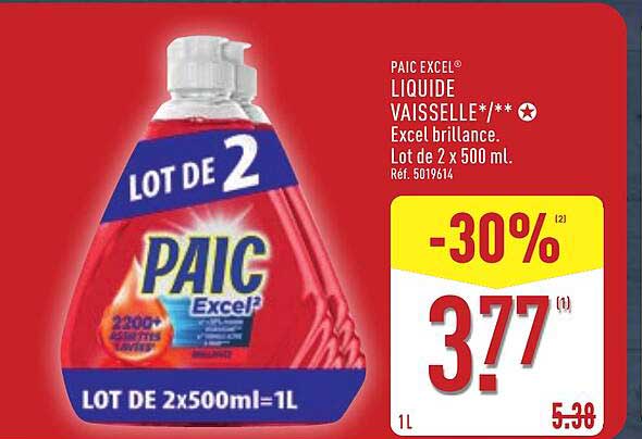 PAIC EXCEL® LIQUIDE VAISSELLE*/** Excel brilliance. Lot de 2 x 500 ml. Réf. 5019614