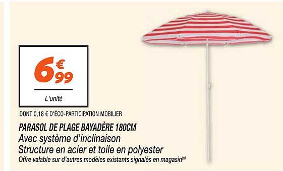 PARASOL DE PLAGE BAYADÈRE 180CM