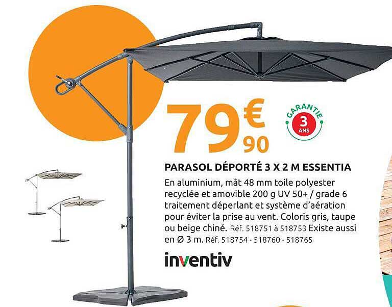 PARASOL DÉPORTÉ 3 X 2 M ESSENTIA